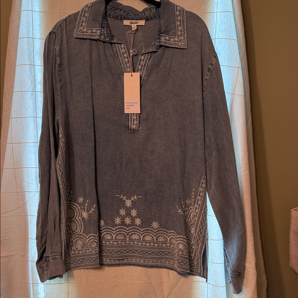 Blue Embroidered Women's Tunic by Blue Velvet